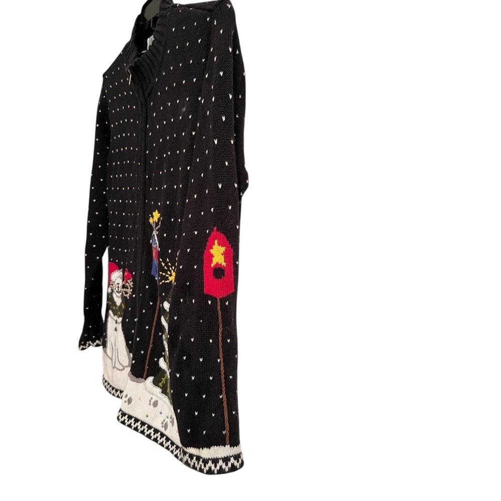 Vintage Quacker Factory Winter Holiday Cat Tree Zippered Cardigan Sweater Medium - Picture 4 of 8